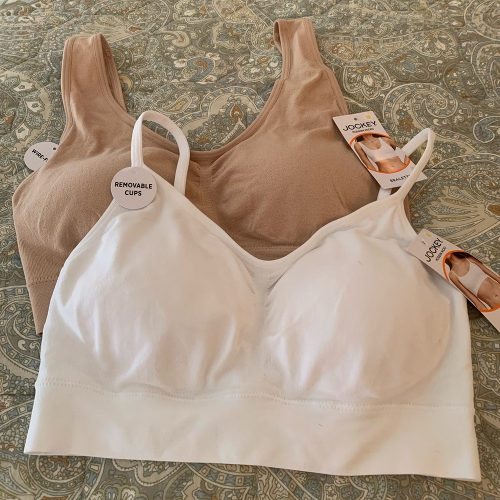Two Jockey bralettes with removable pads. Size Medium.